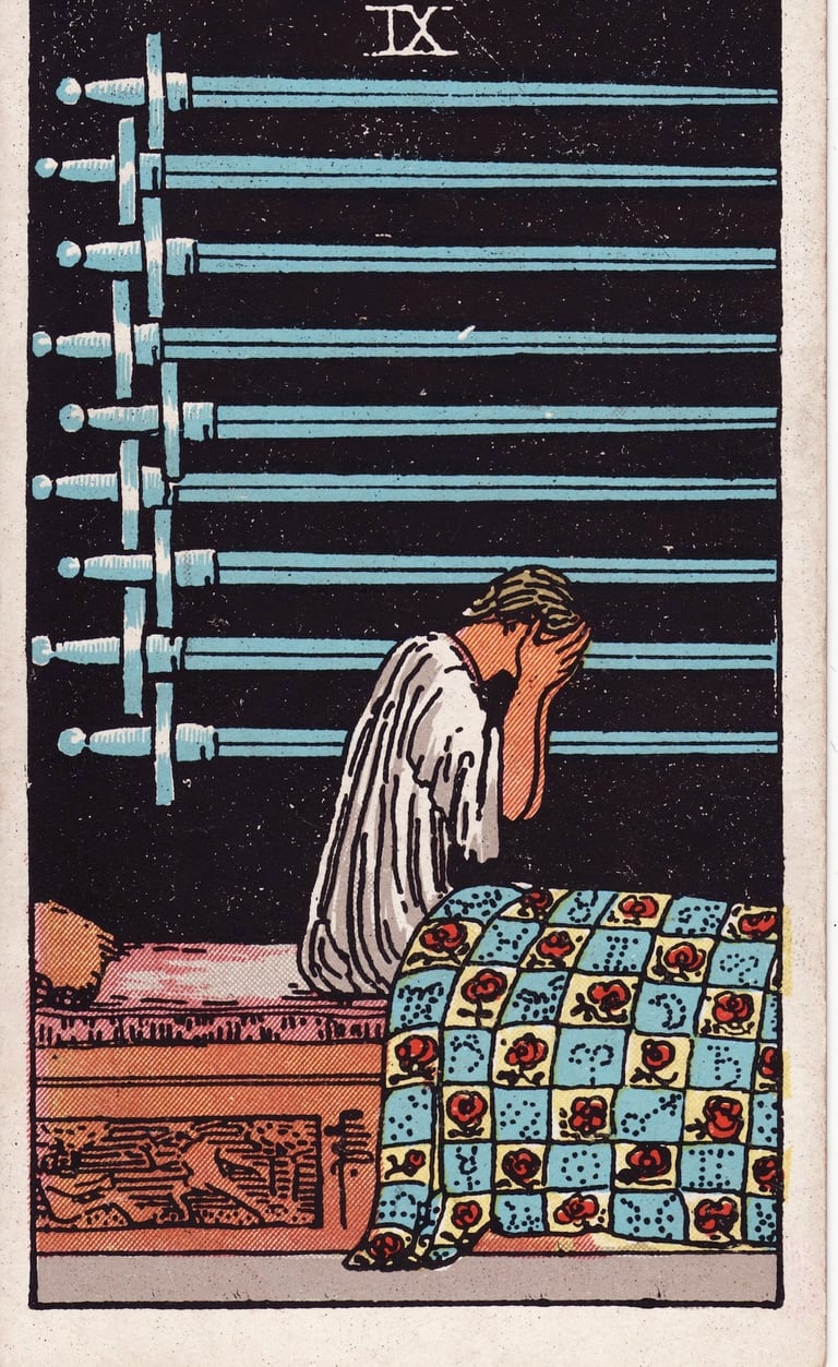 XNine of Swords Tarot Card Meaning Reading Description – Discover the meaning of the Nine of Swords 