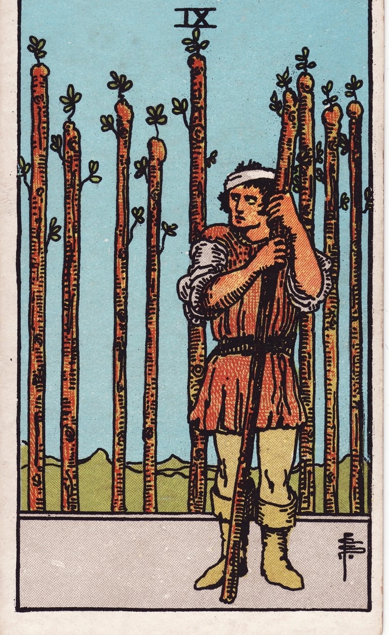 Nine of Wands Tarot Card Meaning Reading Description – Learn the meaning of the Nine of Wands tarot