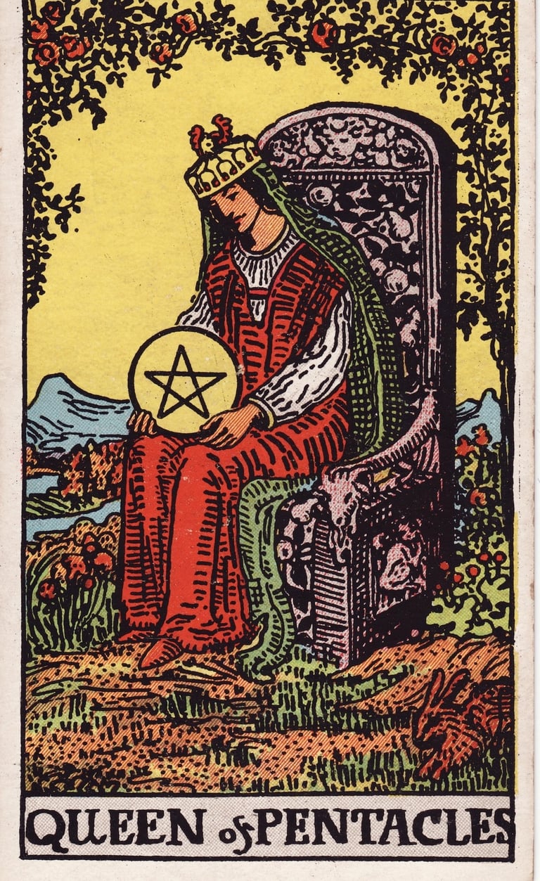 Queen of Pentacles Tarot Card Meaning Reading Description