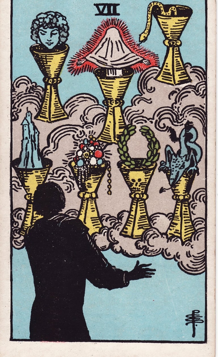 Seven of Cups Tarot Card Meaning Reading Description – Explore the meaning of the Seven of Cups