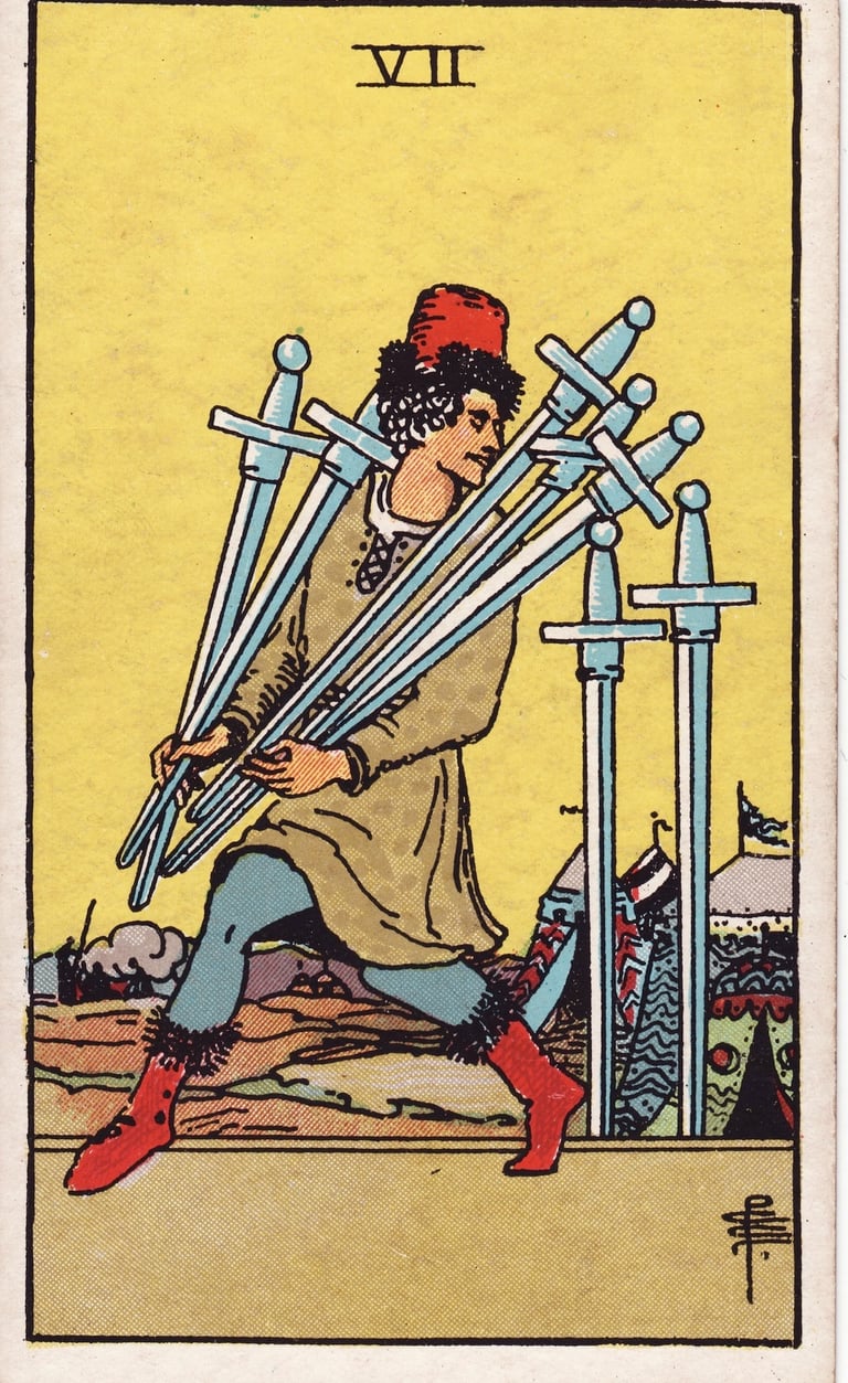 Seven of Swords Tarot Card Meaning Reading Description – Learn the meaning of the Seven of Swords 
