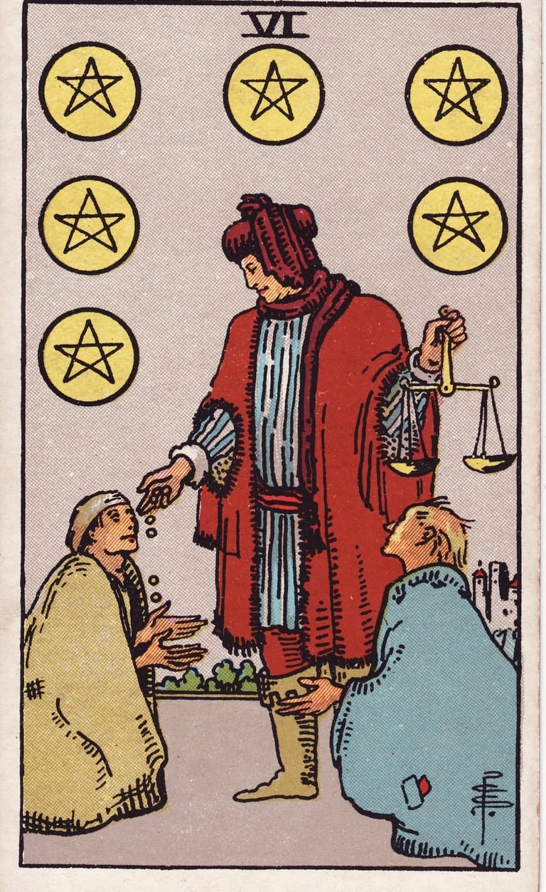 Six of Pentacles Tarot Card Meaning Reading Description