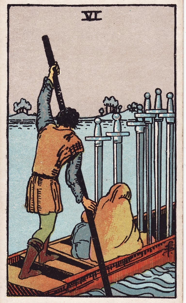 Six of Swords Tarot Card Meaning Reading Description – Explore the meaning of the Six of Swords