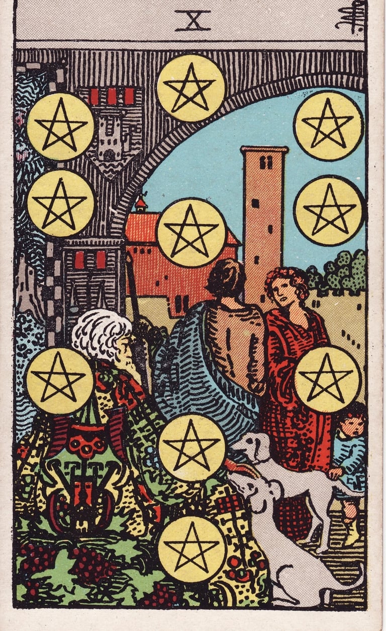 Ten of Pentacles Tarot Card Meaning Reading Description