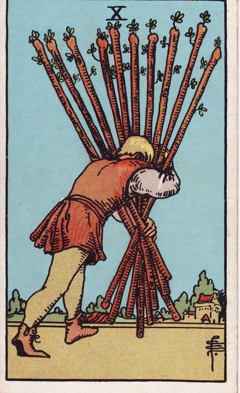 Ten of Wands Tarot Card Meaning Reading Description – Explore the meaning of the Ten of Wands tarot