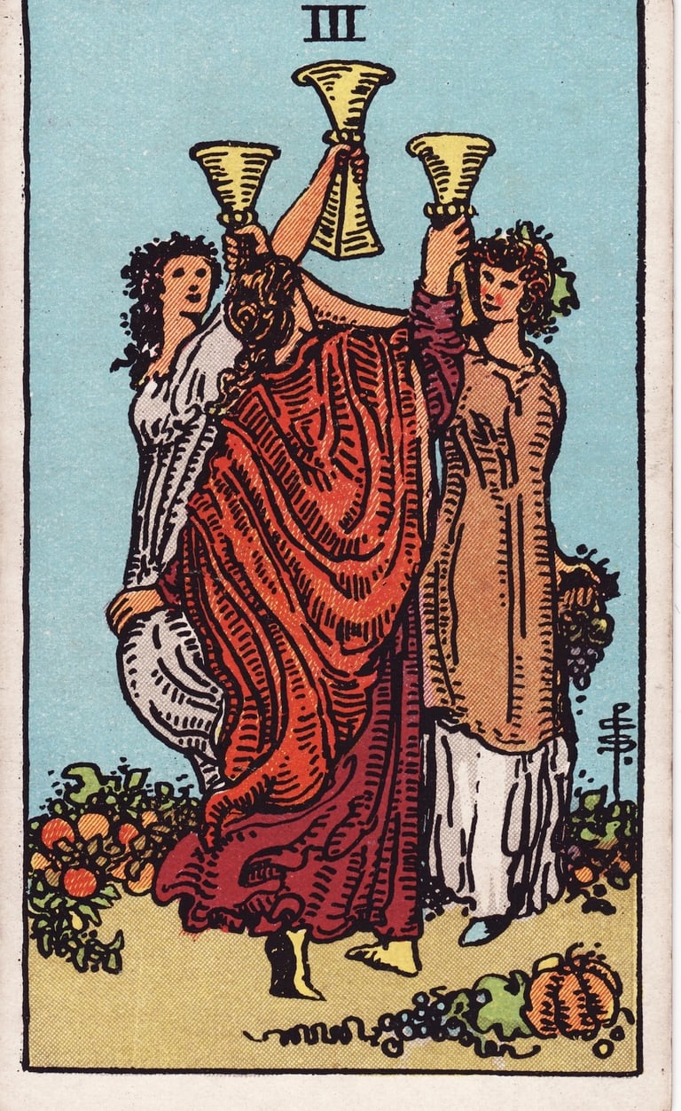 Three of Cups Tarot Card Meaning Reading Description – Explore the meaning of the Three of Cups