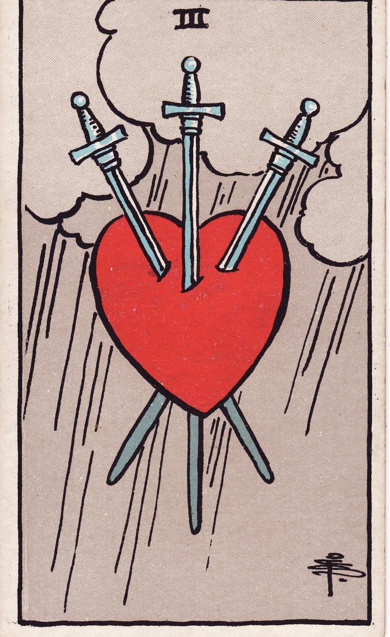 Three of Swords Tarot Card Meaning Reading Description – Learn the meaning of the Three of Swords