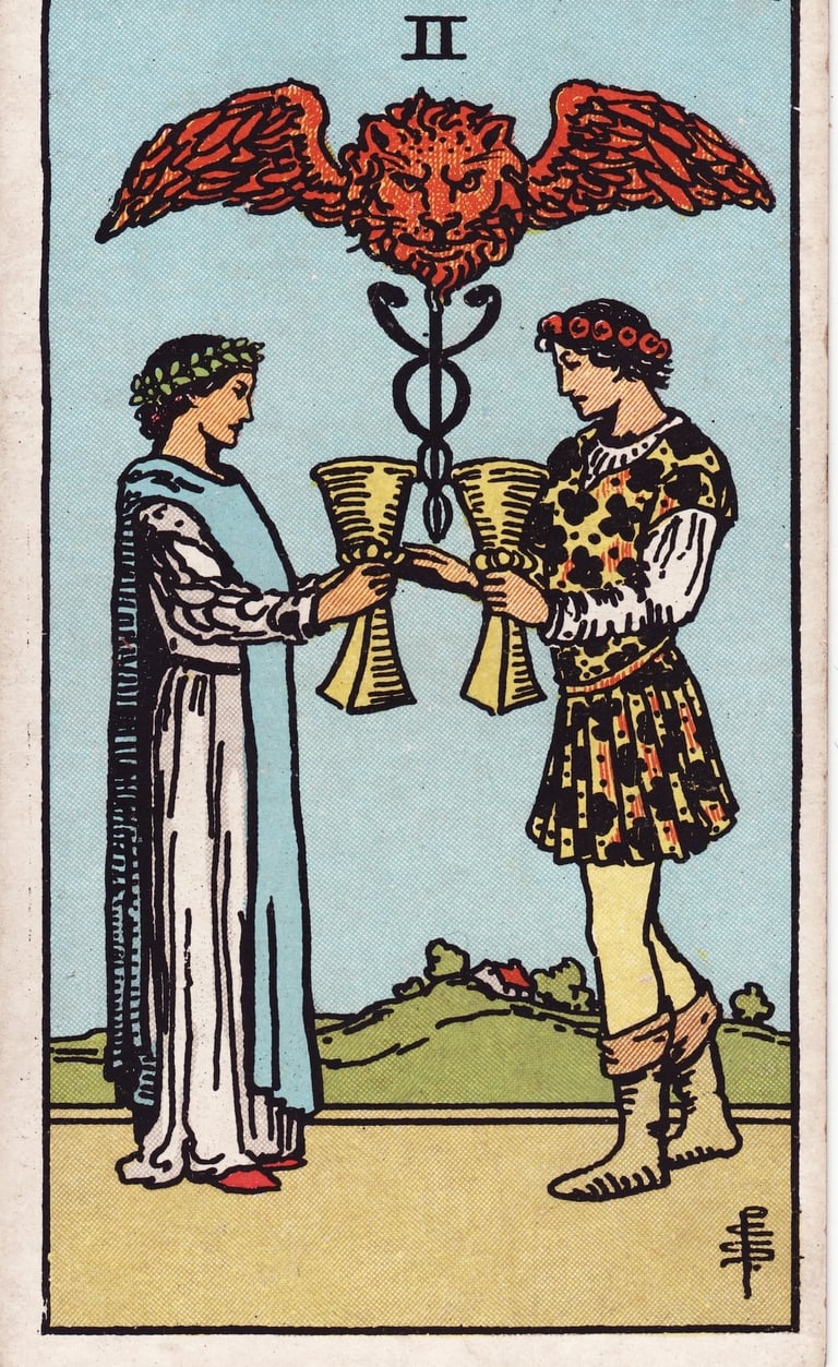 Two of Cups Tarot Card Meaning Reading Description – Learn the meaning of the Two of Cups tarot card