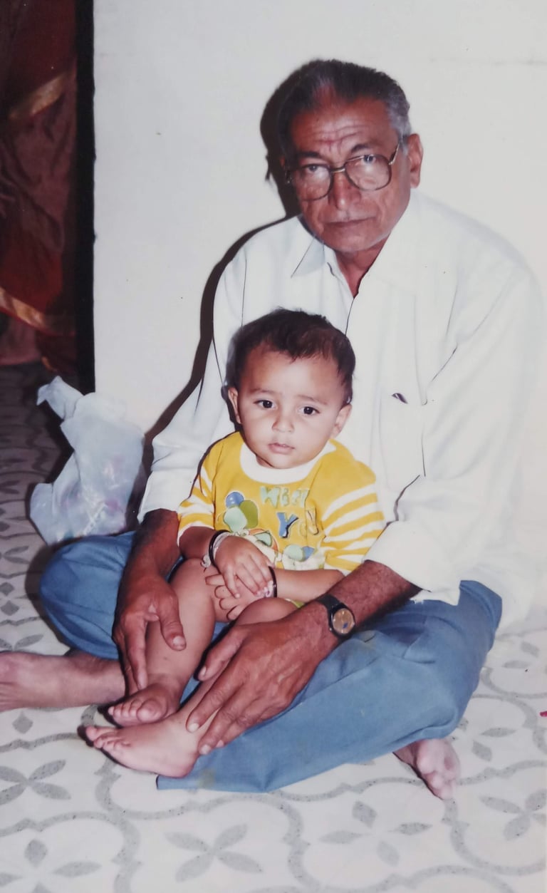 Late Shri Shamjibhai Vadgama with his Grandchild, Hardik Vadgama