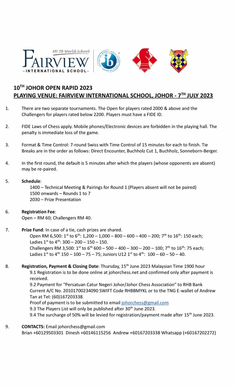 10th Johor Open 2023 - ASEAN Chess Series. Malaysia Chess. Chess Clicks