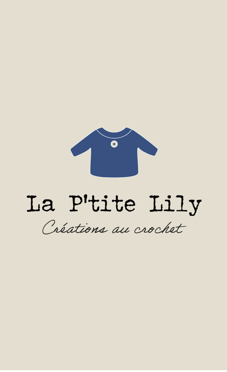 Logo La P'tite Lily logo featuring a blue crochet sweater icon and French text for handmade crafts.
