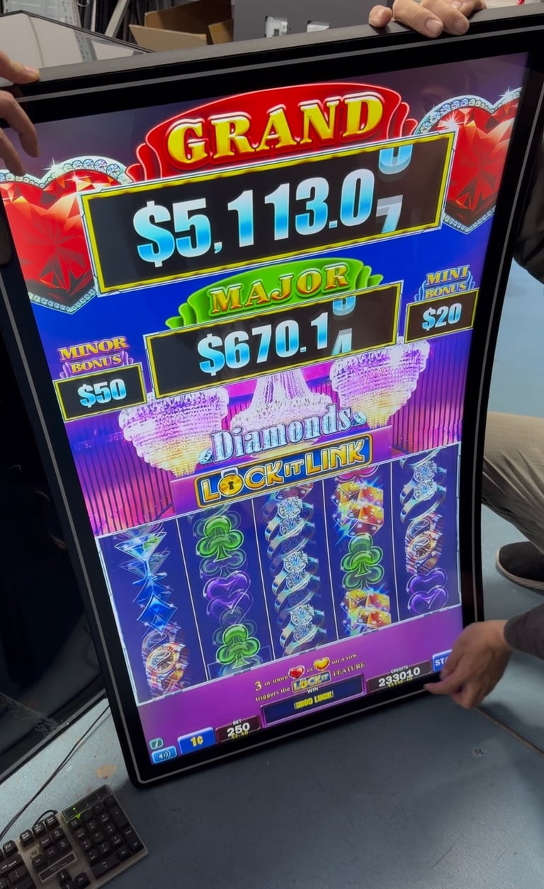 ClaraTech 43 inch C-curved touch monitor testing for Aristocrat MarsX Lock It Link