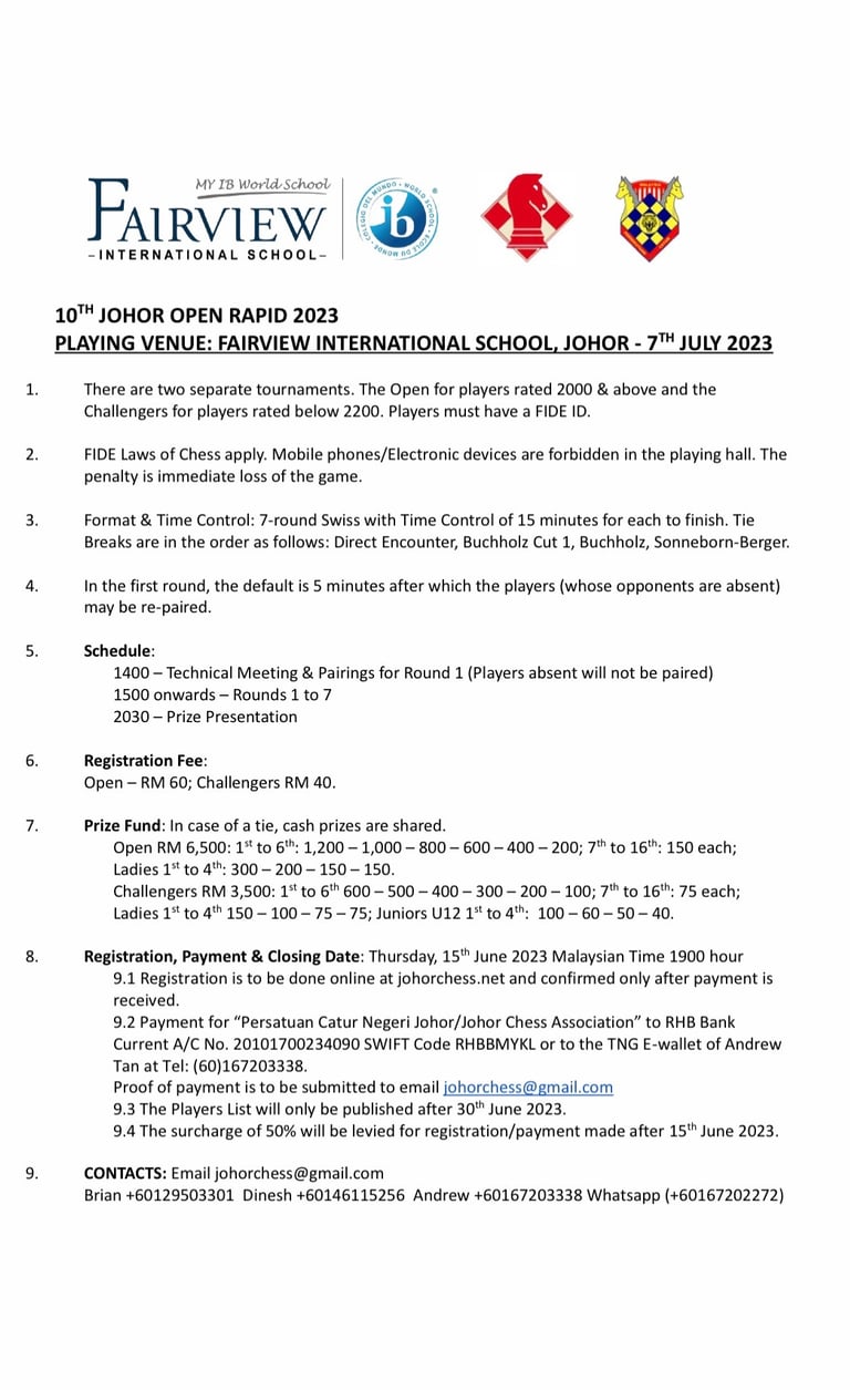 10th Johor Open 2023 - ASEAN Chess Series. Malaysia Chess. Chess Clicks