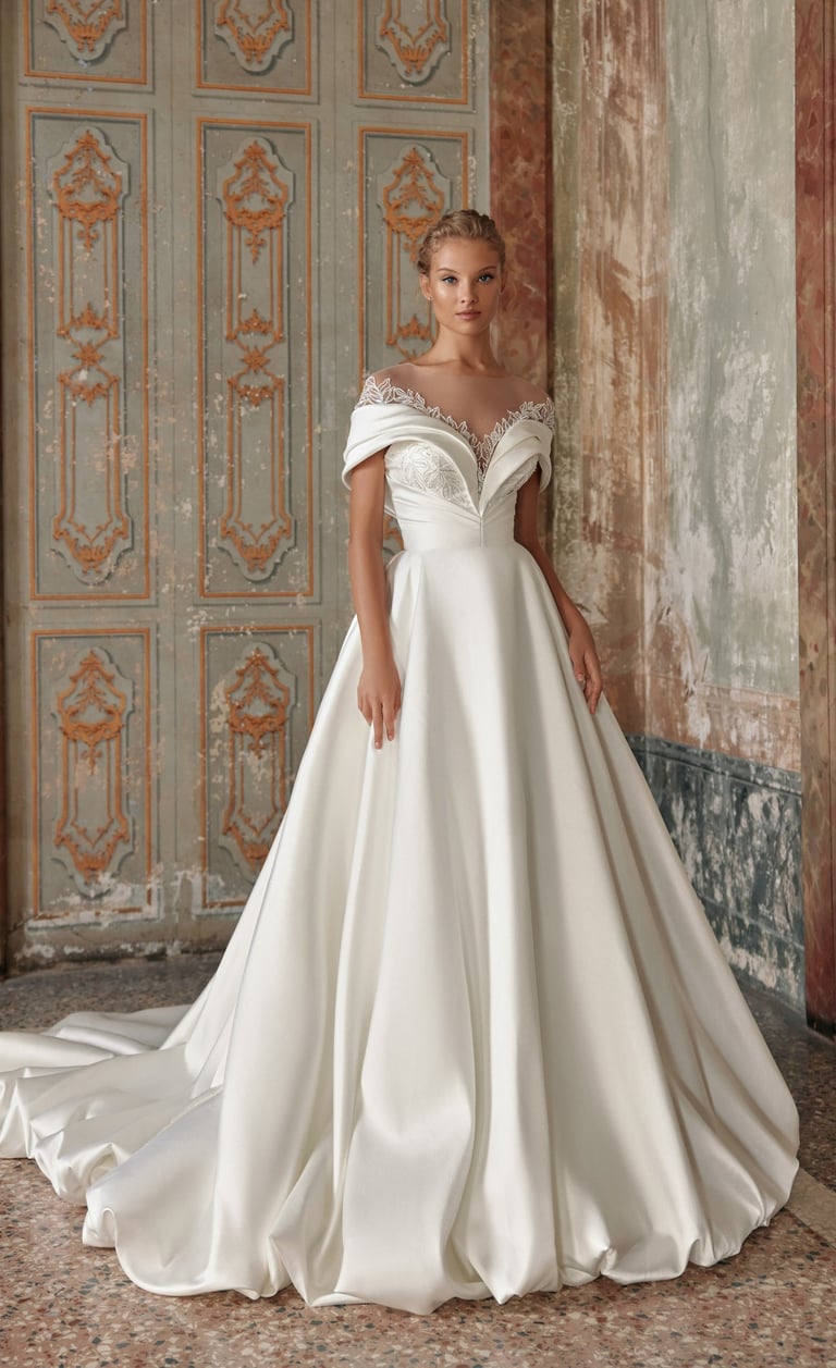 robe de mariée en satin avec epaules dénudées