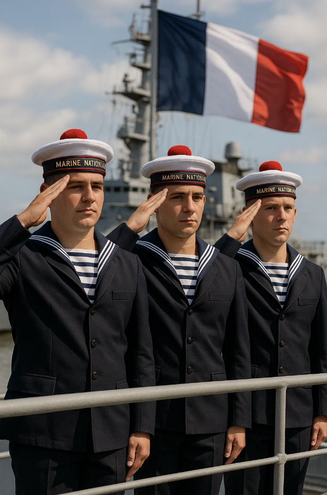 Trois marins qui saluent pour la journée du marin.