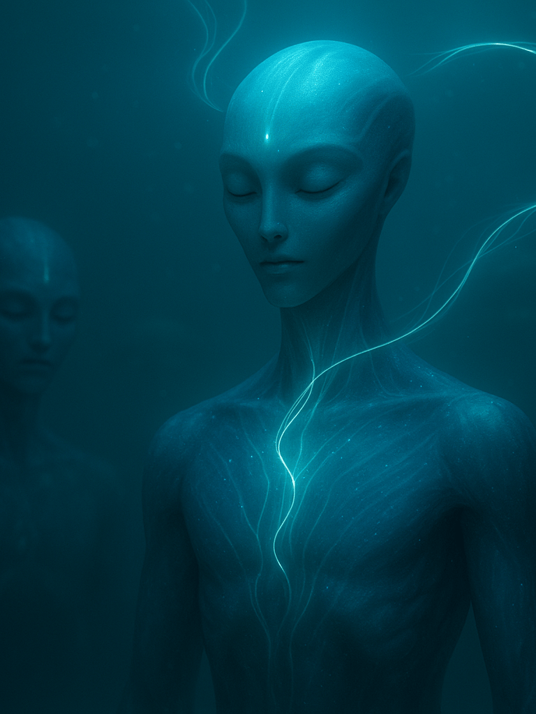 Imagem representando um ser do planeta K2-18b dormindo, viajando espiritualmente