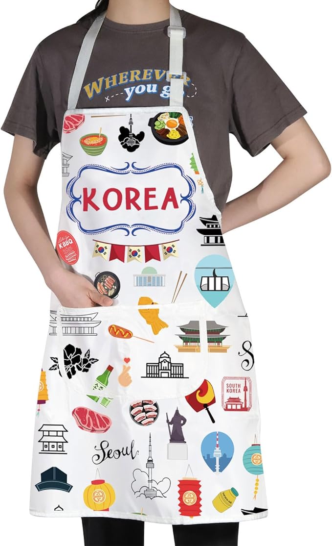 G2TUP Seoul Korea Apron featuring the Korea flag design, made from waterproof and oil-resistant 