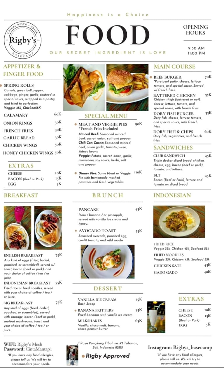 Rigby's Menu
