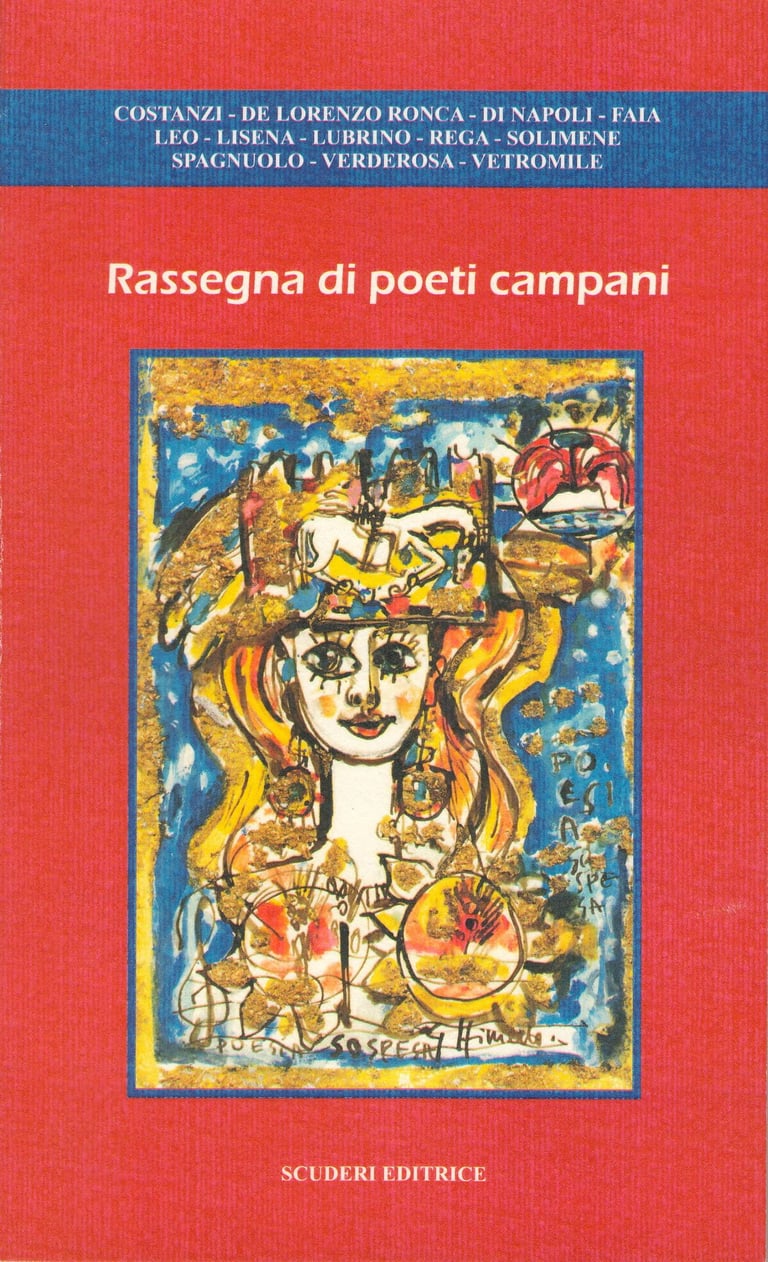 Cover of Rassegna di poeti campani book by Scuderi Editrice featuring abstract colorful artwork of a woman.