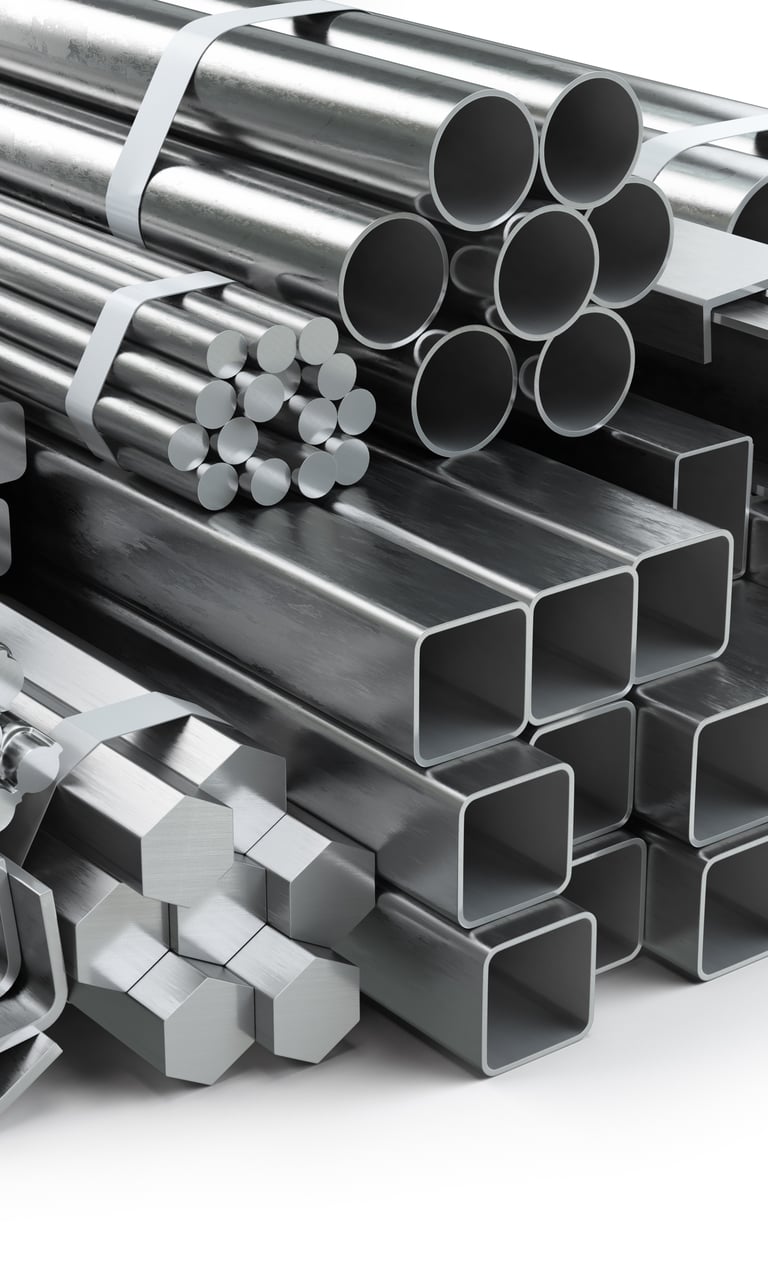 An assortment of stainless steel pipes