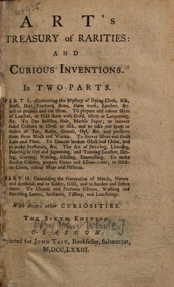 An edition of Art’s Treasury printed in Glasgow, 1773.
