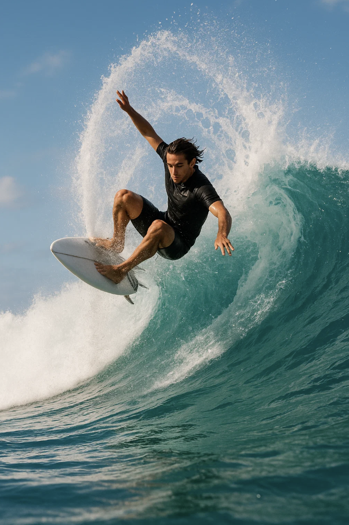 un surfeur sur une vague pour le journée internationale du surf
