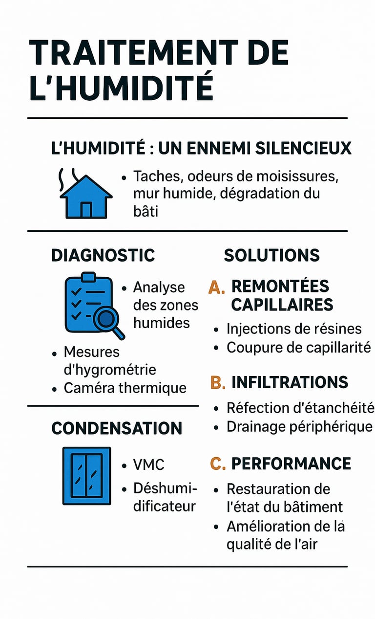 infographie humidité traitement diagnostique condensation solution