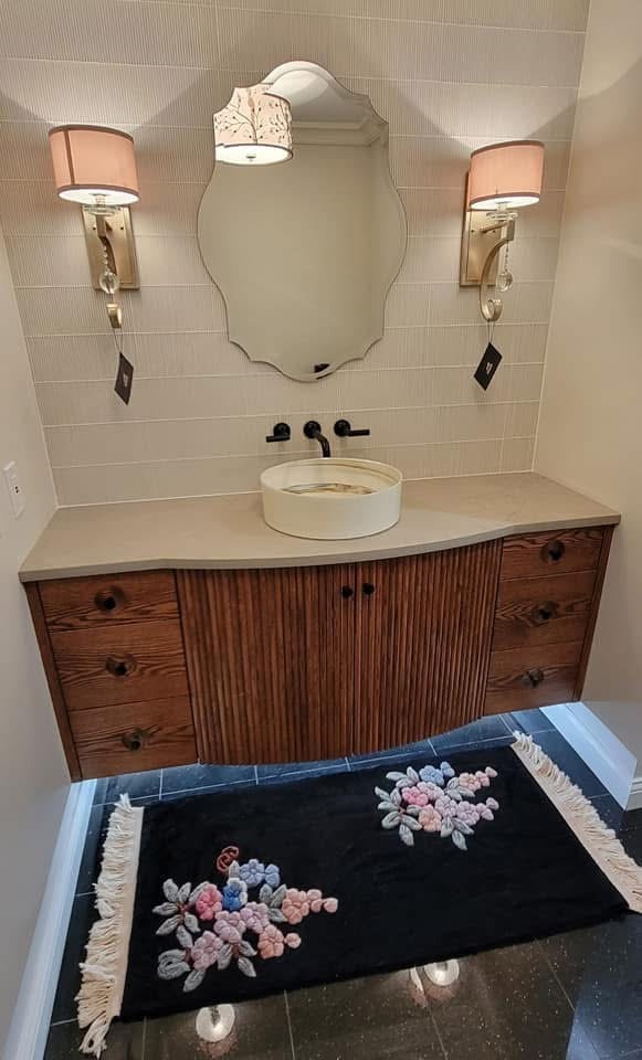 Custom built vanity with intricate detailing for a Pearce Woodworks Detroit client