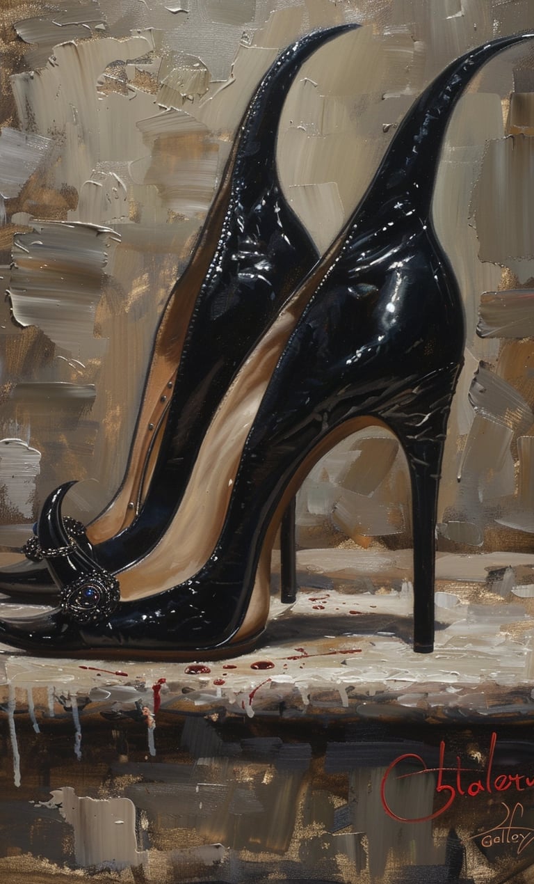 a painting of a pair of black high heels