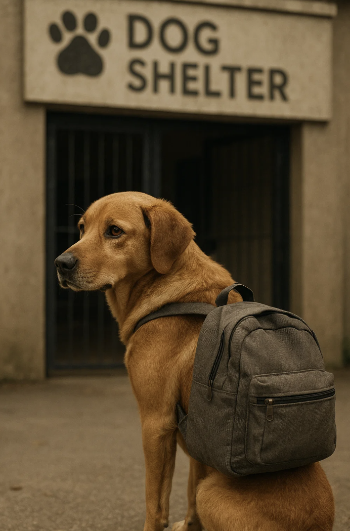 Un chien arrive devant un centre d'accueil pour chien abandonné lors de la journée mondiale du chien
