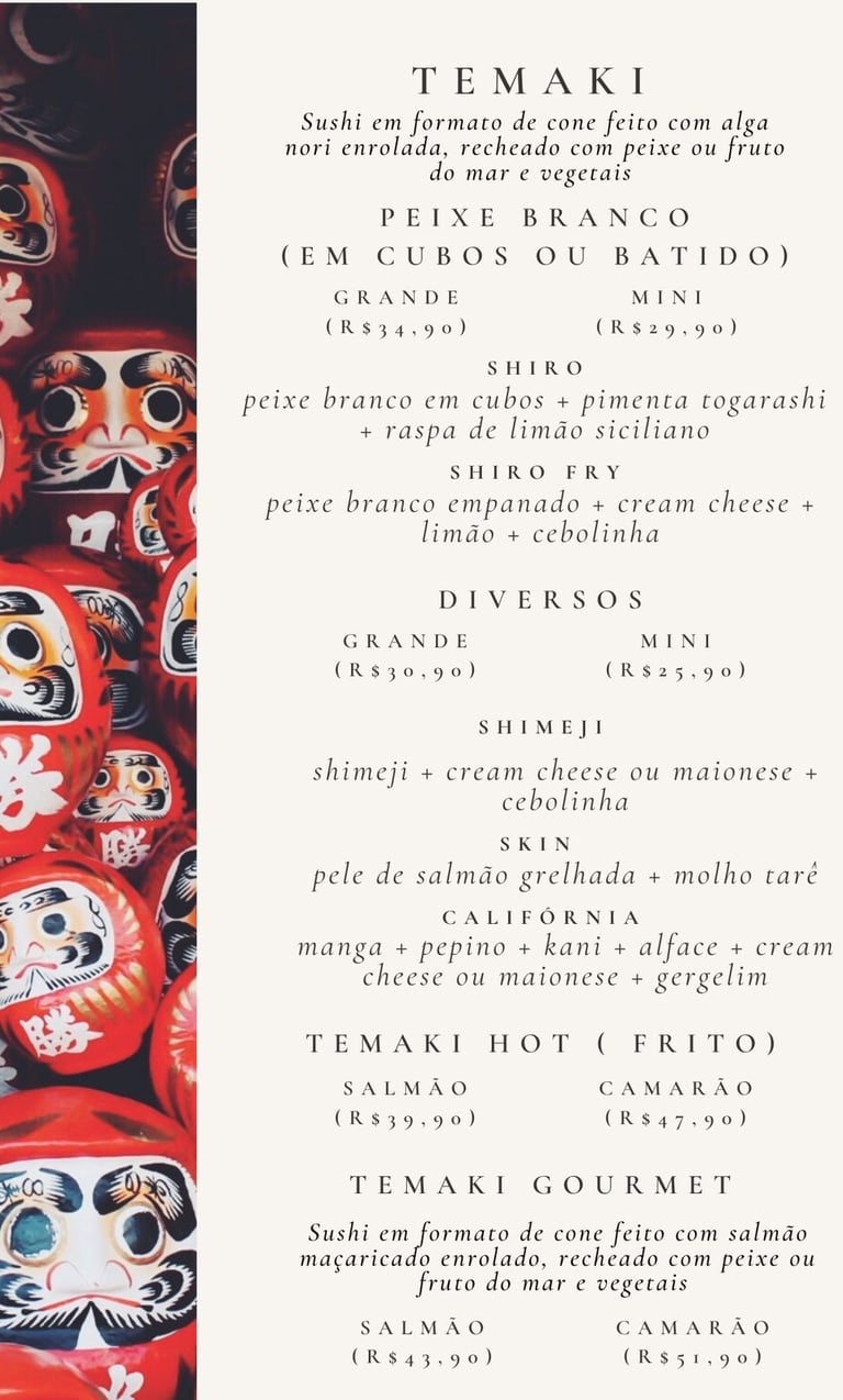 Cardápio Daruma Temaki e Rolls