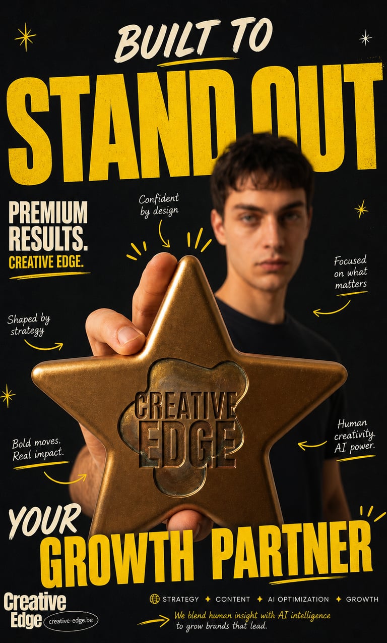A person holding a gold star award for Creative Edge, a growth partner for strategy and AI optimization.