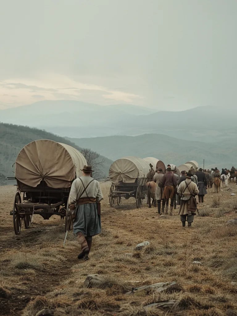  frustrated settlers preparing their wagons to move westward despite the proclamation