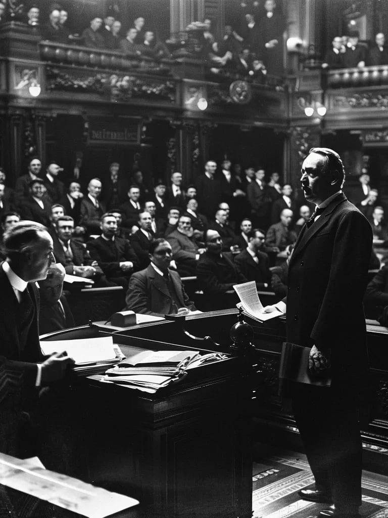 British politicians in a grand chamber