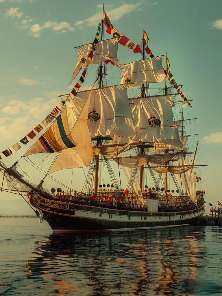 Peruvian Navy’s flagship setting sail under full canvas