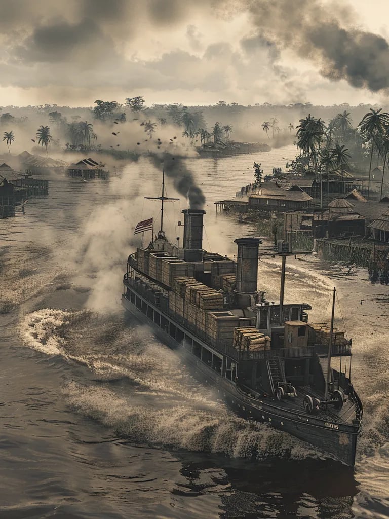 Belgian riverboat moving through the Congo River