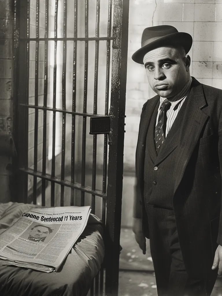 of Capone being led into his jail cell