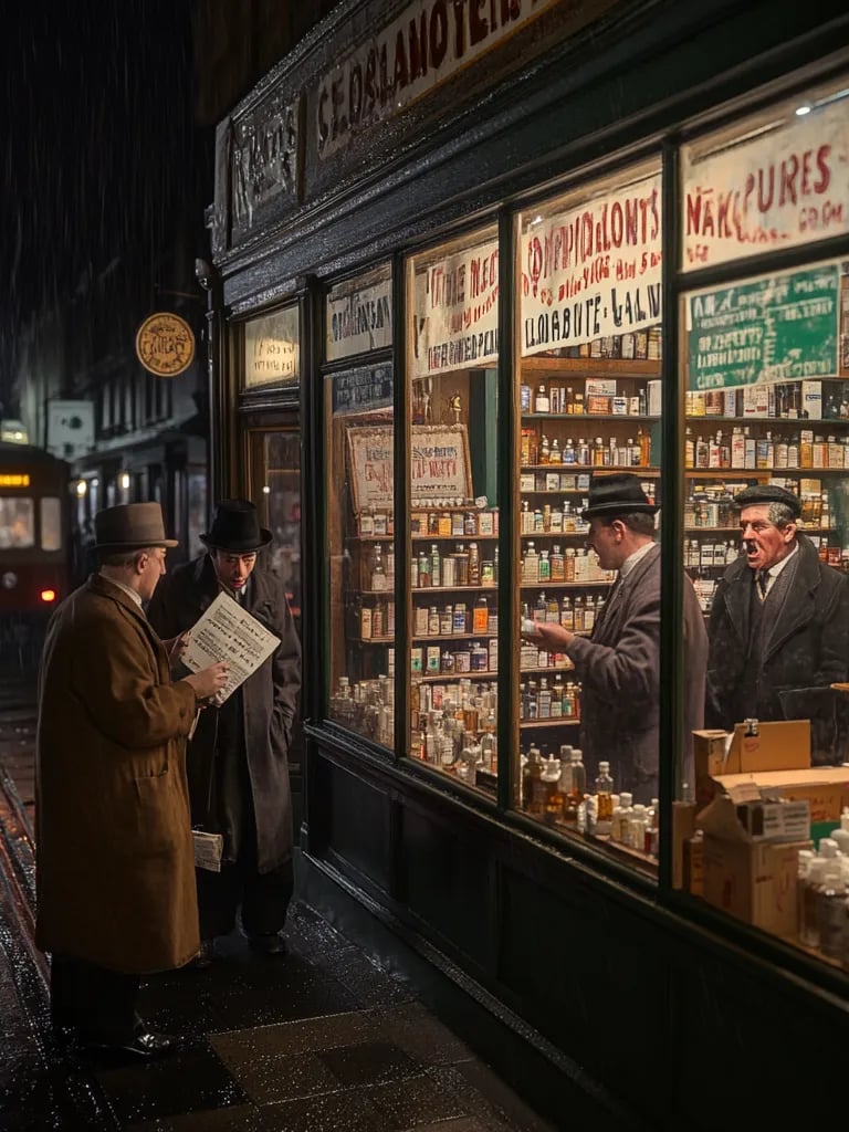 Public protests pharmacy restrictions after Beer Emergency Bill during Prohibition.