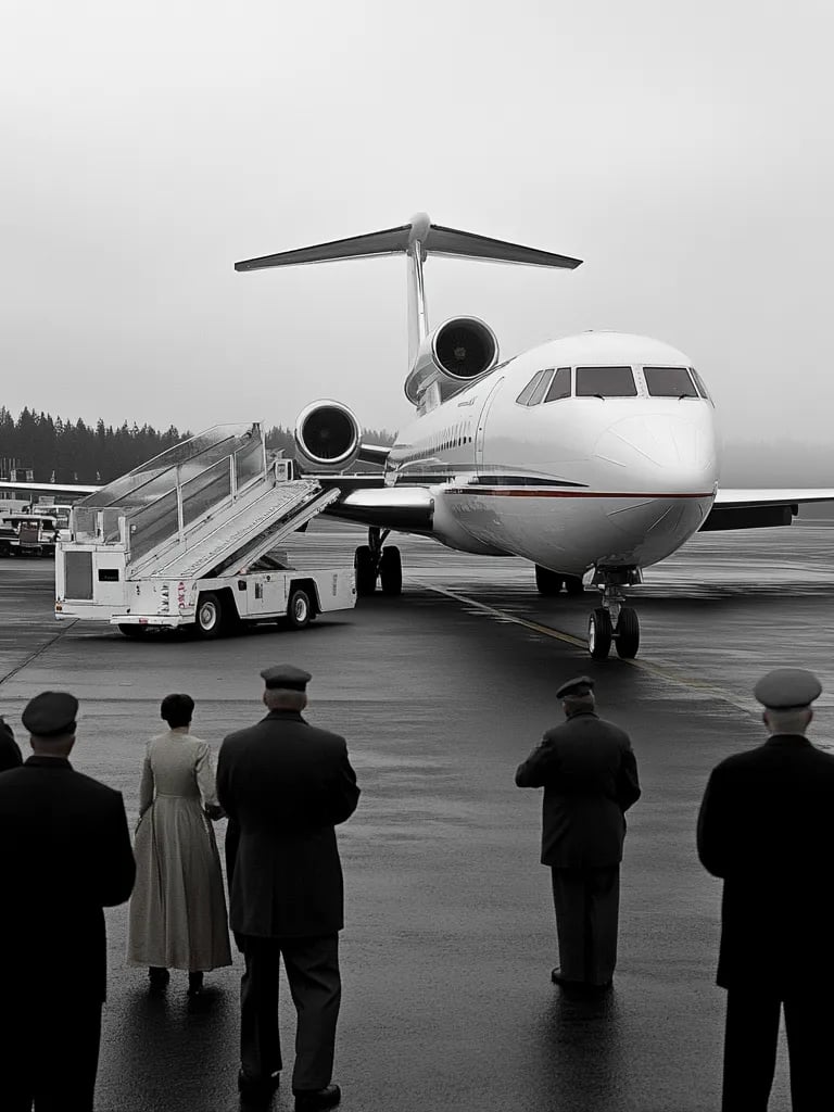  airport near Eugene, Oregon in spring 1963, the Boeing 727 descends onto a shorter runway