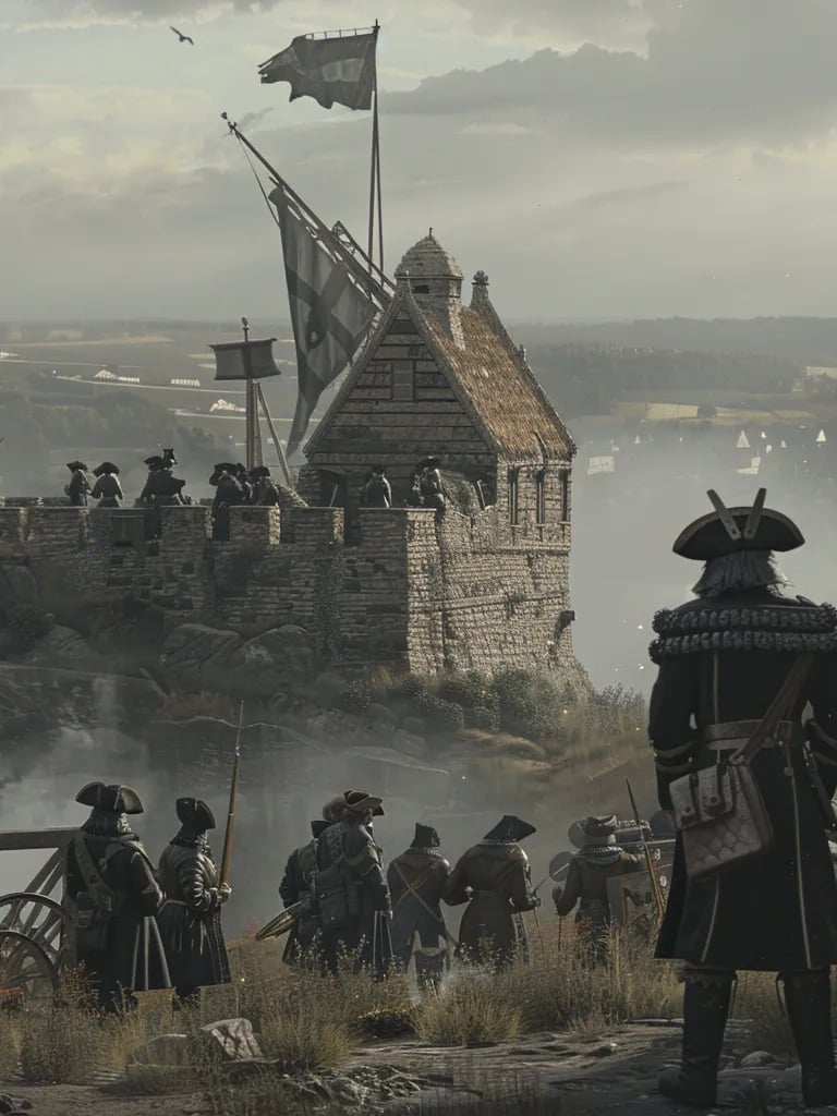 Dutch and English soldiers inspecting a fortified town in the Spanish Netherlands