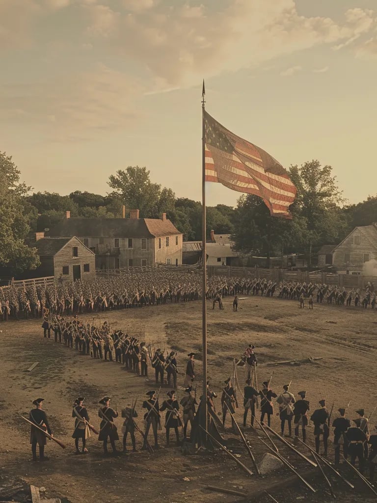 Marine Training Grounds, 1775 – Mid-range shot of recruits drilling with bayonets on a dirt training