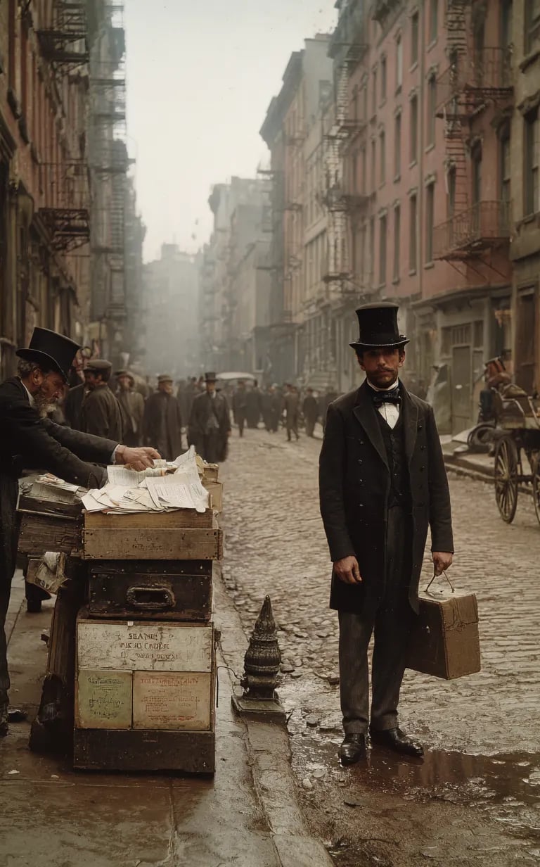 New York City, side street, late afternoon, 1863, exemption payment scene