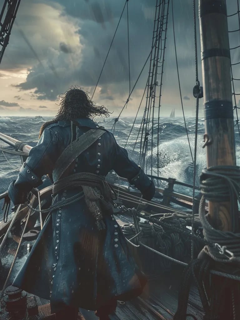 f Cassard standing triumphantly at the helm of his ship