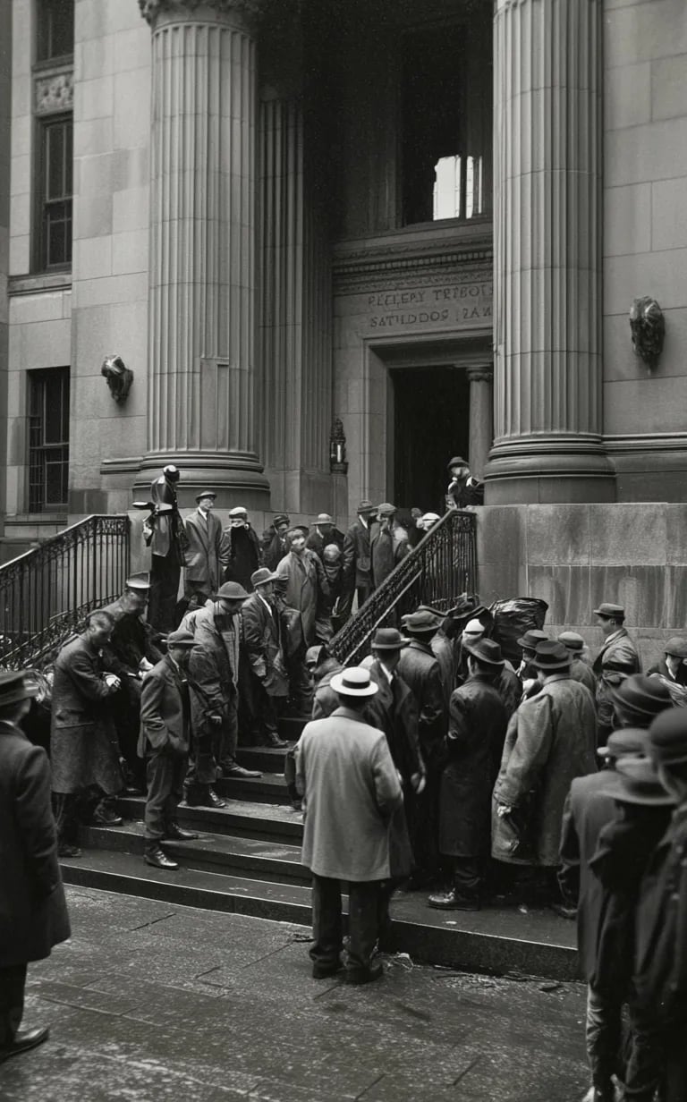 Outside the courthouse on a grey afternoon: flashbulbs pop as deputies lead the convicted down grani