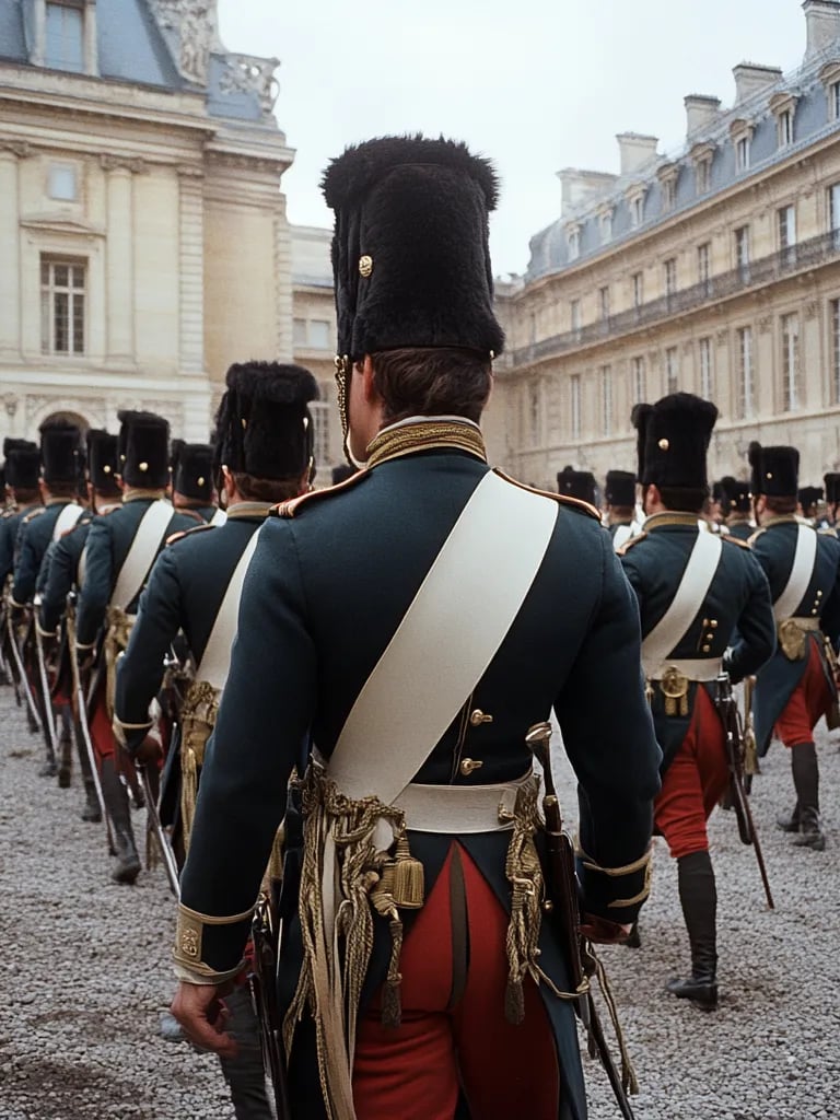 Napoleon and fellow cadets practice military drills