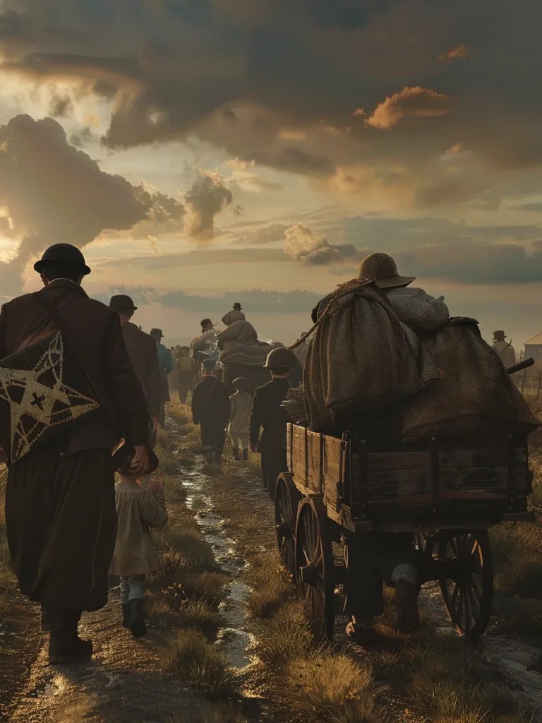 River Crossing, 1862 – Mid-range shot of displaced Jewish families being escorted out of camp