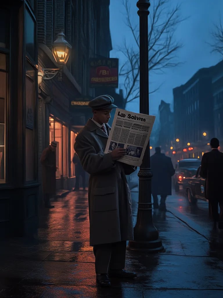 1932 D.C. newspaper boys announce FBI lab success, street reaction.