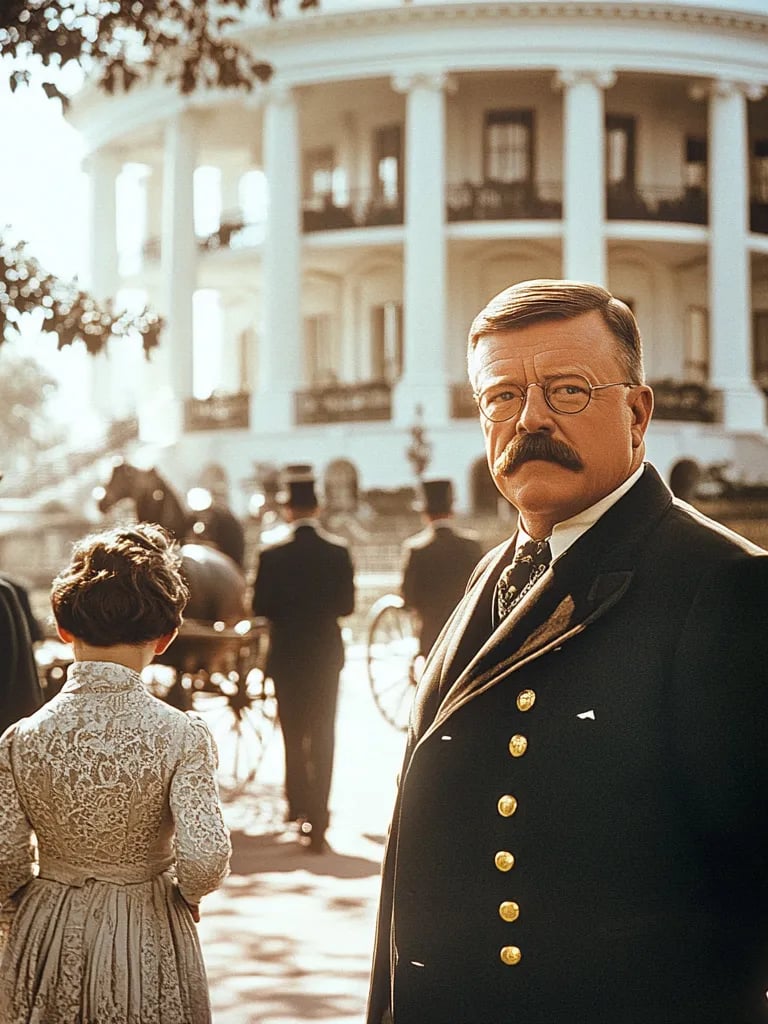 President Theodore Roosevelt standing before the white house