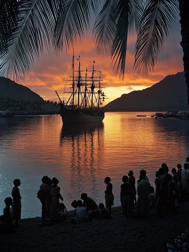 Golden sunset over calm Honolulu Harbor