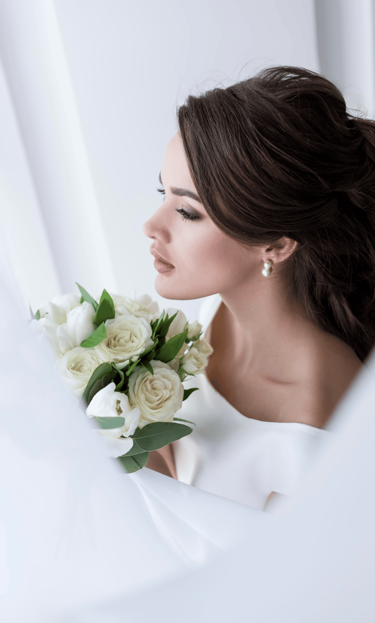 Elegant bridal hair and makeup by HarperSage Collective, showcasing soft bridal glamour,